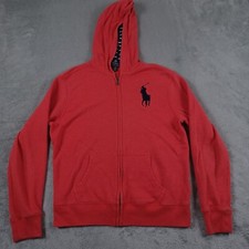 Polo Ralph Lauren Jacket Boys Large Red Hooded Fll Zip Big Pony Preppy