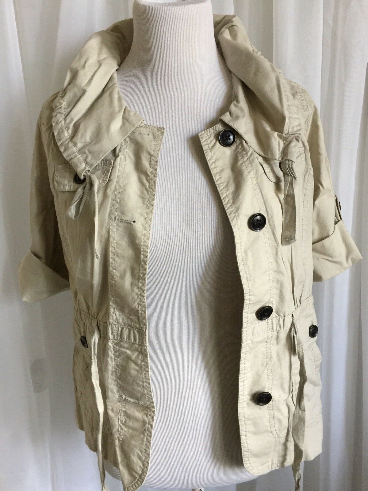 Ann Taylor Loft Tan Drawstring Button Front Light… - image 7