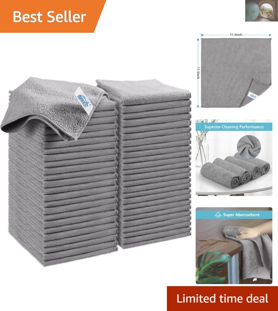 50-Pack Eco Microfiber Cloths - Super Absorbent for All Surfaces 11.5x11.5
