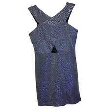 TOPSHOP Dress 6 Blue Womens Zebra Leopard Print Metallic Back Zip $84