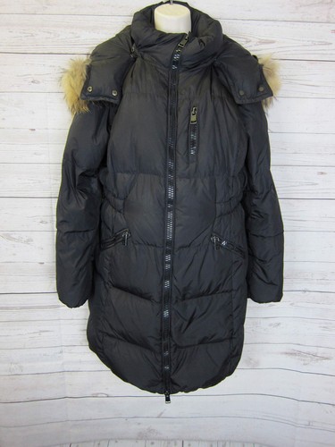 Auténtico abrigo de plumón negro para mujer Coach con capucha con cuello de mapache talla L - Imagen 2 de 11