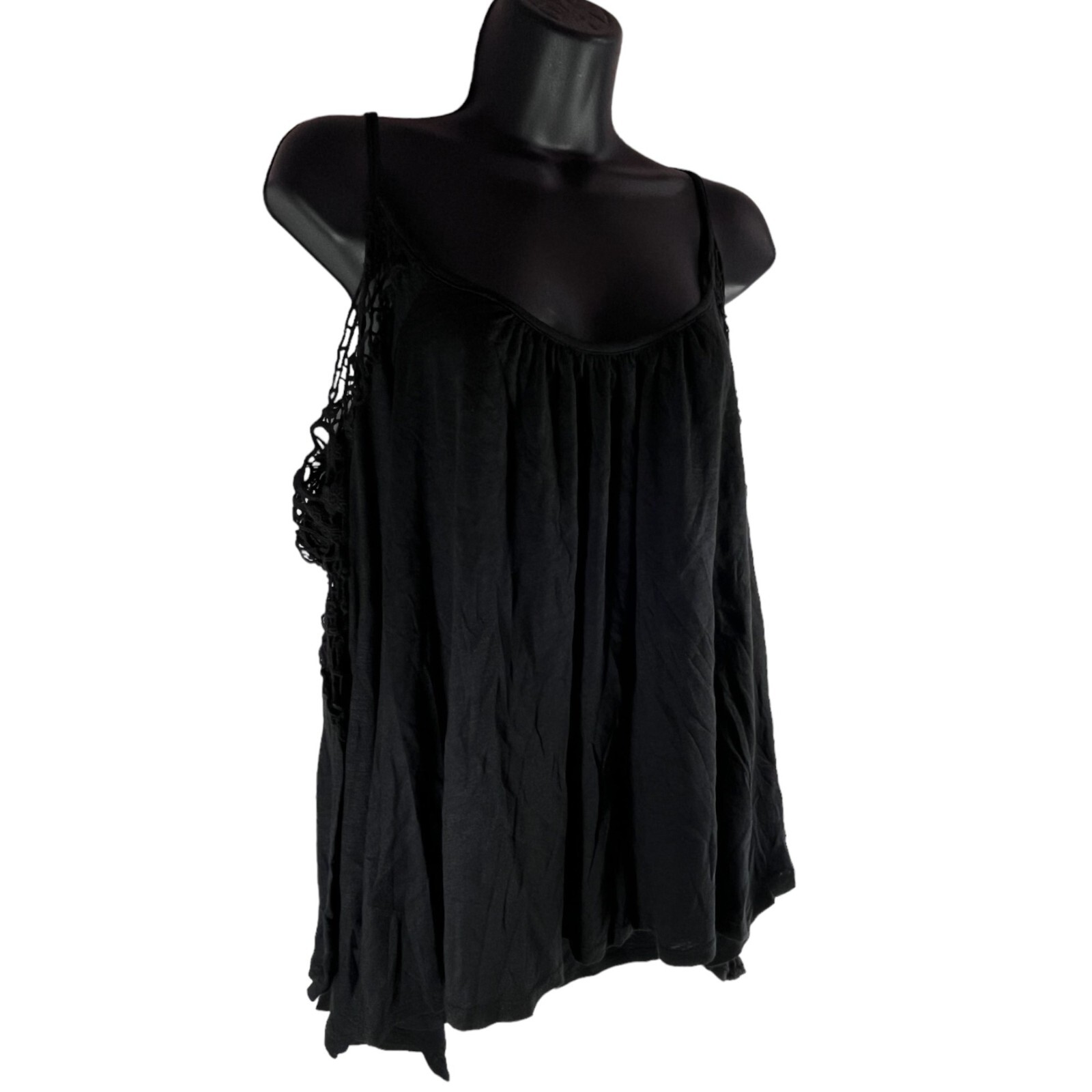 VINTAGE HAVANA Cold Shoulder Top Sz S Black Crochet Bell Sleeve Cotton Modal Top