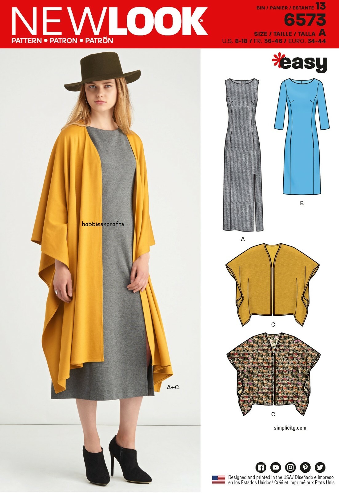 6573 MISSES' DRESS & WRAP Sewing pattern NEW LOOK 3 styles Sizes 8 - 18