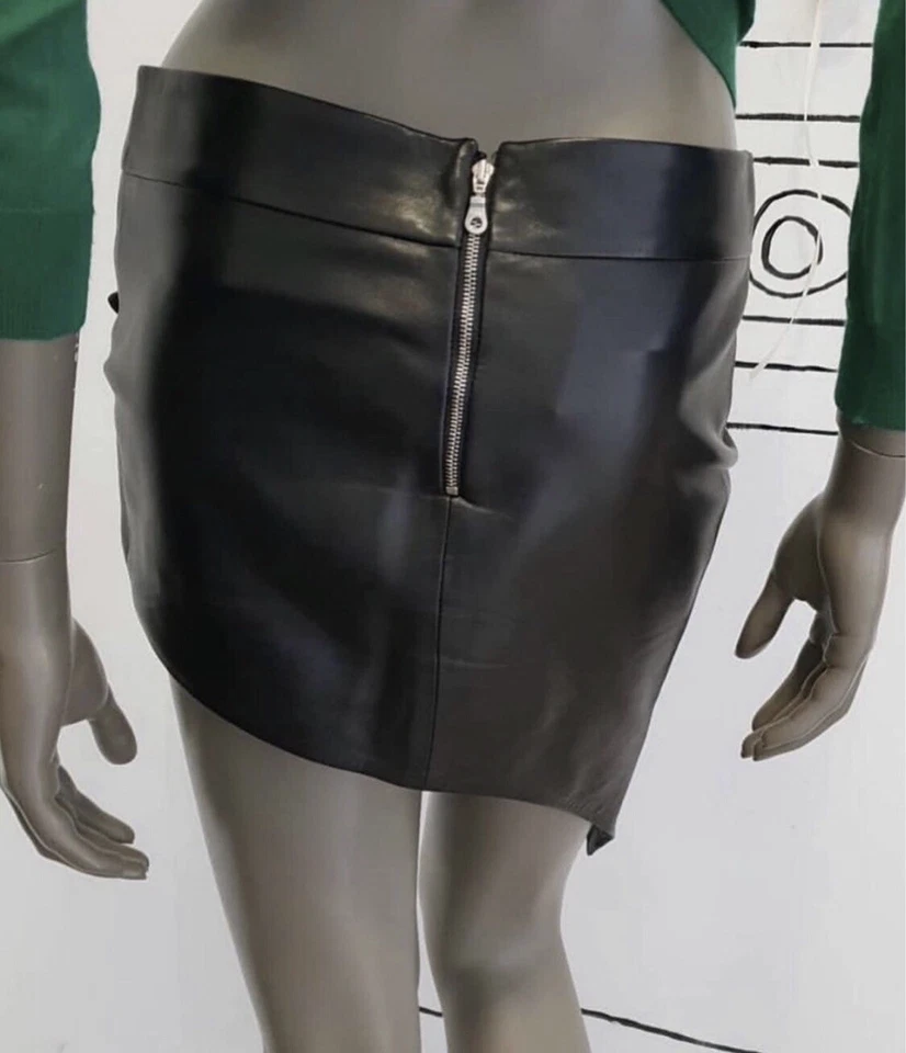 Anthony Vaccarello Black Mini asymmetric Leather Sz 36 S 4 - Image 4 of 4