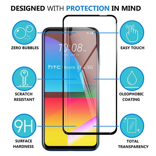 2PCS Full Cover Tempered Glass Film Screen Protector For HTC Desire 21 Pro 21Pro - Picture 2 of 5