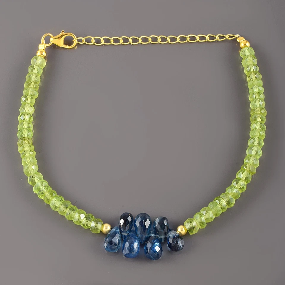 Natürlich Peridot & Kyanit Tropfen Perlen Handgemacht Kette Armband Geschenk Aa - Bild 3 von 4
