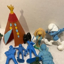 Lot of Toys Military Action Figures Smurf Peko-chan Native American Toy Clean