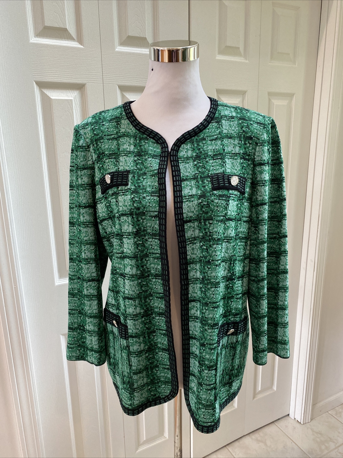 NWT Misook Green Heather Speckled Heritage Fit Open Cardigan  M $426