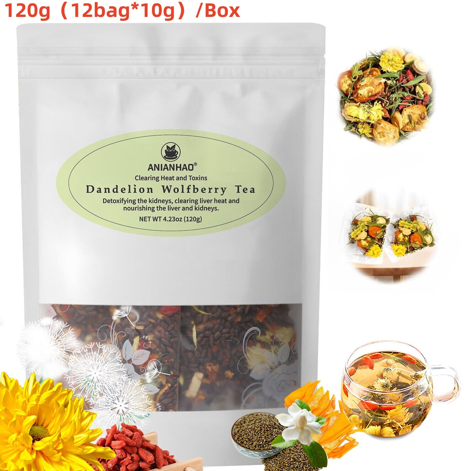 Dandelion Wolfberry Tea for Kidneys & Liver Herbal Blend for Detox & Wellness