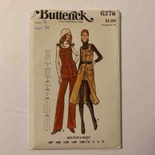 Butterick Vintage 1970's Pattern 6378 Jumper/Tunic/Pants/Shorts Size 12