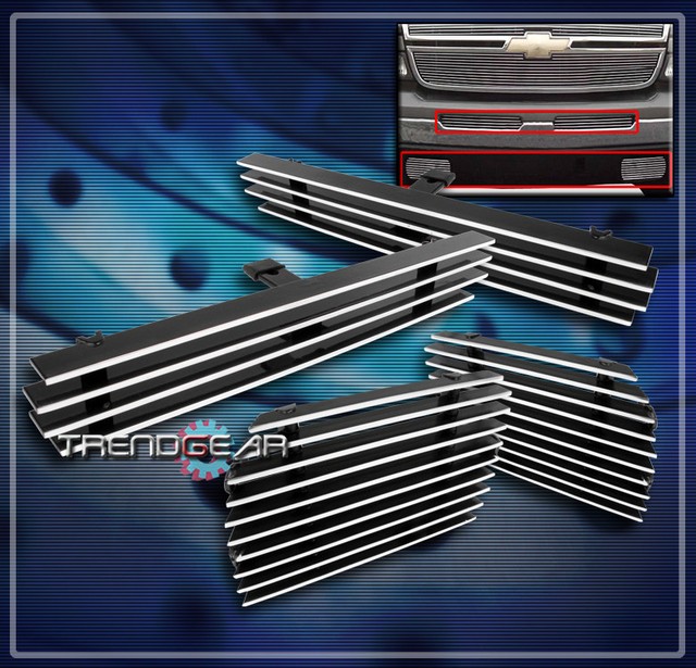 20032006 CHEVY SILVERADO AIR DAM+TOW HOOK BUMPER BILLET GRILLE COMBO