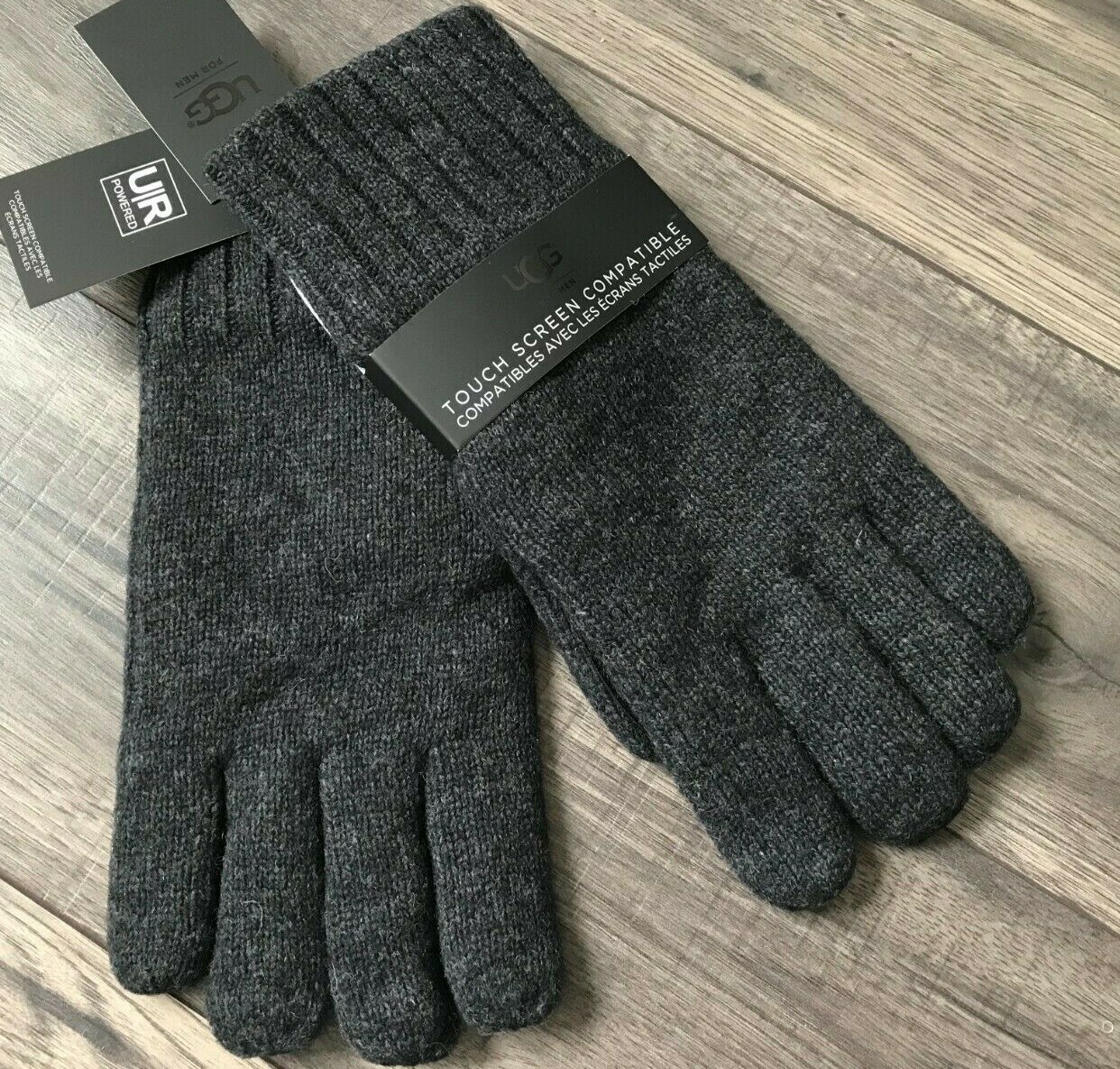 Guantes UGG De Pantalla Táctil Grises Mezcla De Lana Y Cuero Talla L-XL BNWT