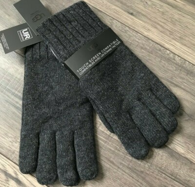 UGG TOUCHSCREEN HANDSCHUHE GRAU WOLLMISCHUNG & LEDER GRÖSSE L-XL Neu mit Etikett