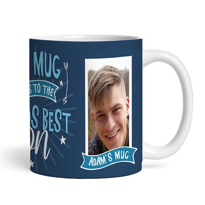 Gehört dem besten Sohn Geschenk blau Foto Tee Kaffee personalisierte Tasse