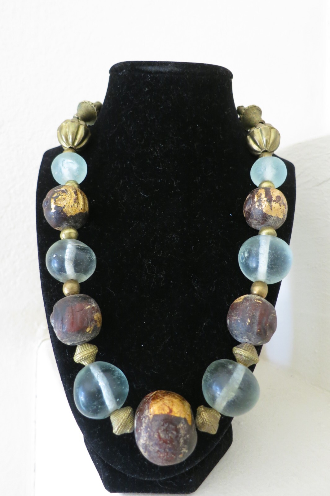 Large Buddha Bead and Frosted Glass Necklace Gem