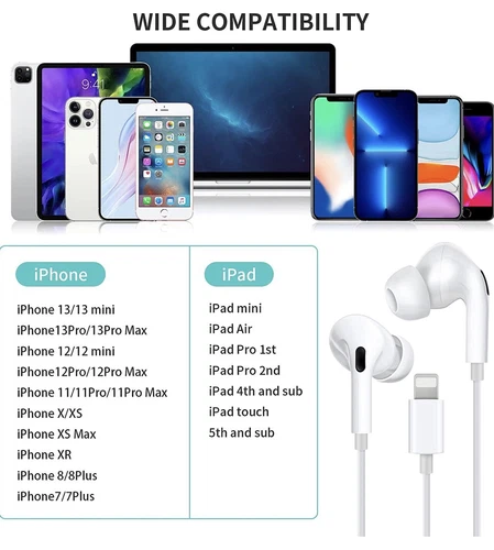 Aolcev Wired Earphones for iPhone In Ear Headphones Earbuds with Mic Noise Canx - Picture 2 of 7