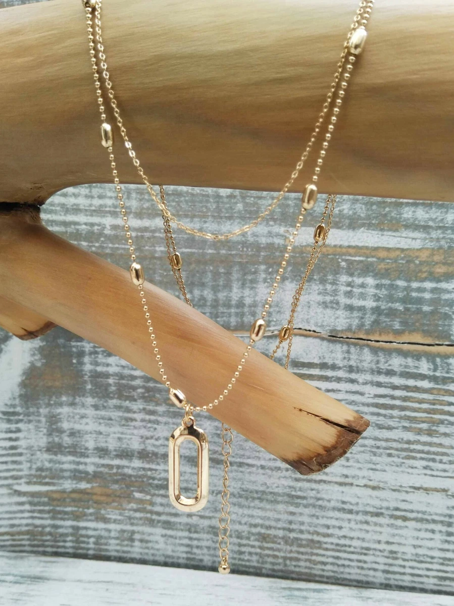 Anthropologie Gold Oval Pendant Multirow Necklace