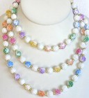 Vintage Plastic Rose Bead Necklace Multi Color Extra Long 46" Gold Tone Bead  — photo 5