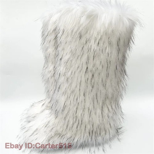 Winter Knee-high Boots Women Faux Fur Boots Fluffy Fur Long Thick Cotton Boots - Afbeelding 11 van 36