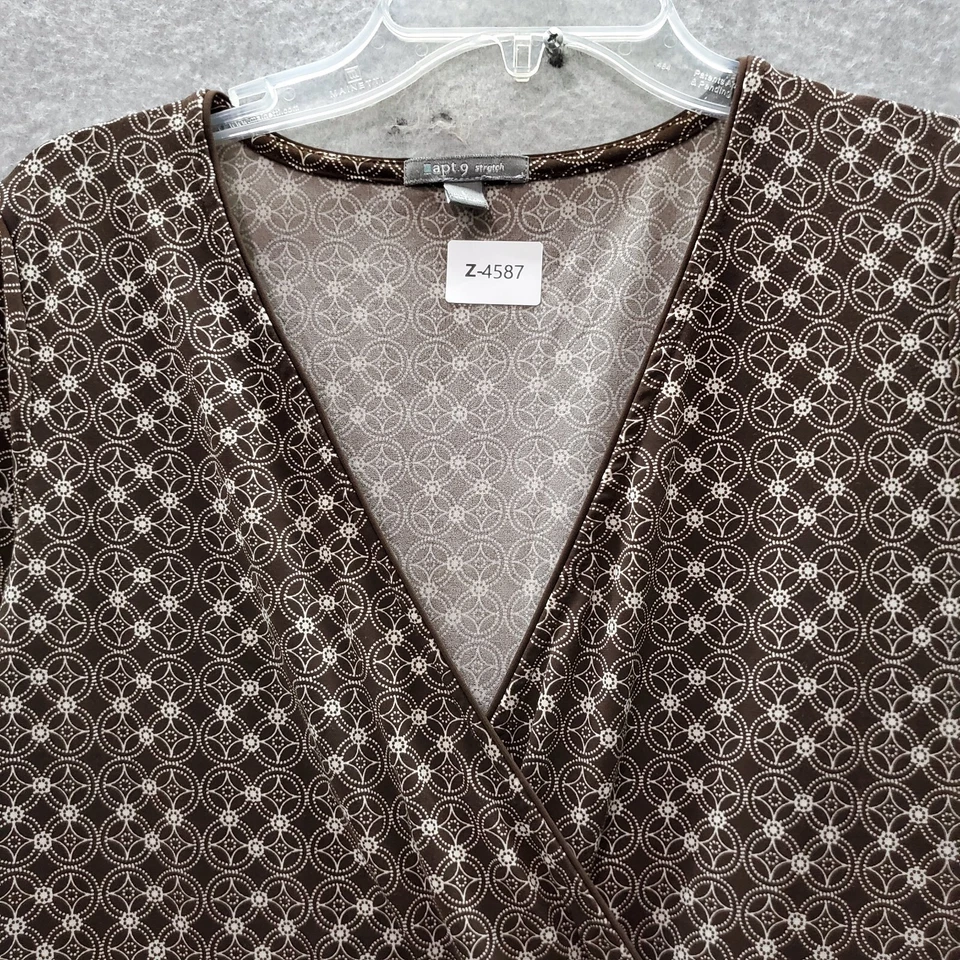 Vestido para mujer Apt 9 grande marrón geométrico maxi imitación envoltura volantes manga 3/4 cuello en V Foto 2 de 4