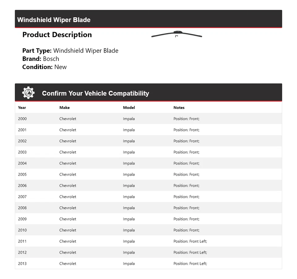 Limpiaparabrisas Evolution 2001 2002 para Chevrolet Impala Bosch 2000-2013 Foto 2 de 4