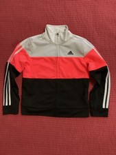 Adidas Black White Peach Track Jacket Zip Size 14 Youth M 10-12 