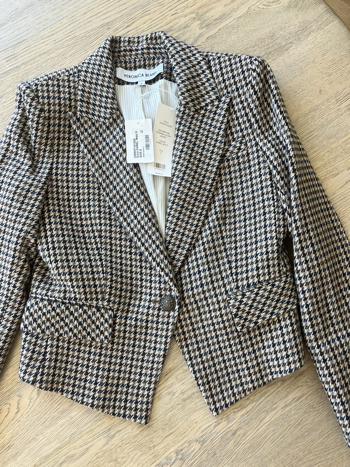 NUEVO CON ETIQUETAS $648 BARBA VERÓNICA Hosanna Dickey Chaqueta de un botón 6 pata de gallo
