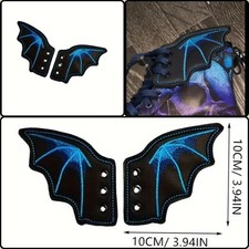 Batwings For Boot Laces Embroidered Blue - Faux Leather Vampire Shoes Halloween