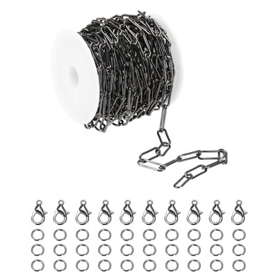 10 ft Chain for Jewelry Making Light Black with Jump Rings and Lobster Clasps