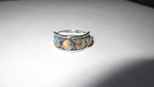 SANTA FE Style Kingman Four (4) Stone Turquoise Ring Sterling Silver size 8 3/4