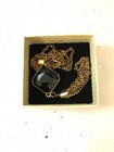 Vintage Old Copper Chain Necklace With Black Stone 11 1/2" Long — photo 6
