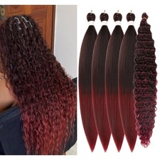 Ombre Black Burgundy Braiding Hair Pre Stretched Boho Hair for Braiding Bohem...