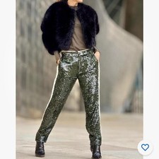 ZARA NEW WOMAN GREEN SEQUIN PANTS ZW COLLECTION REF: 2731/350 009