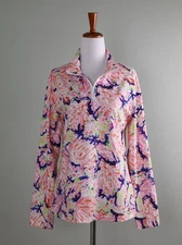 JEAN-PIERRE KLIFA $120 Stretch Coral Print 1/2 Zip Popover Top Size Medium