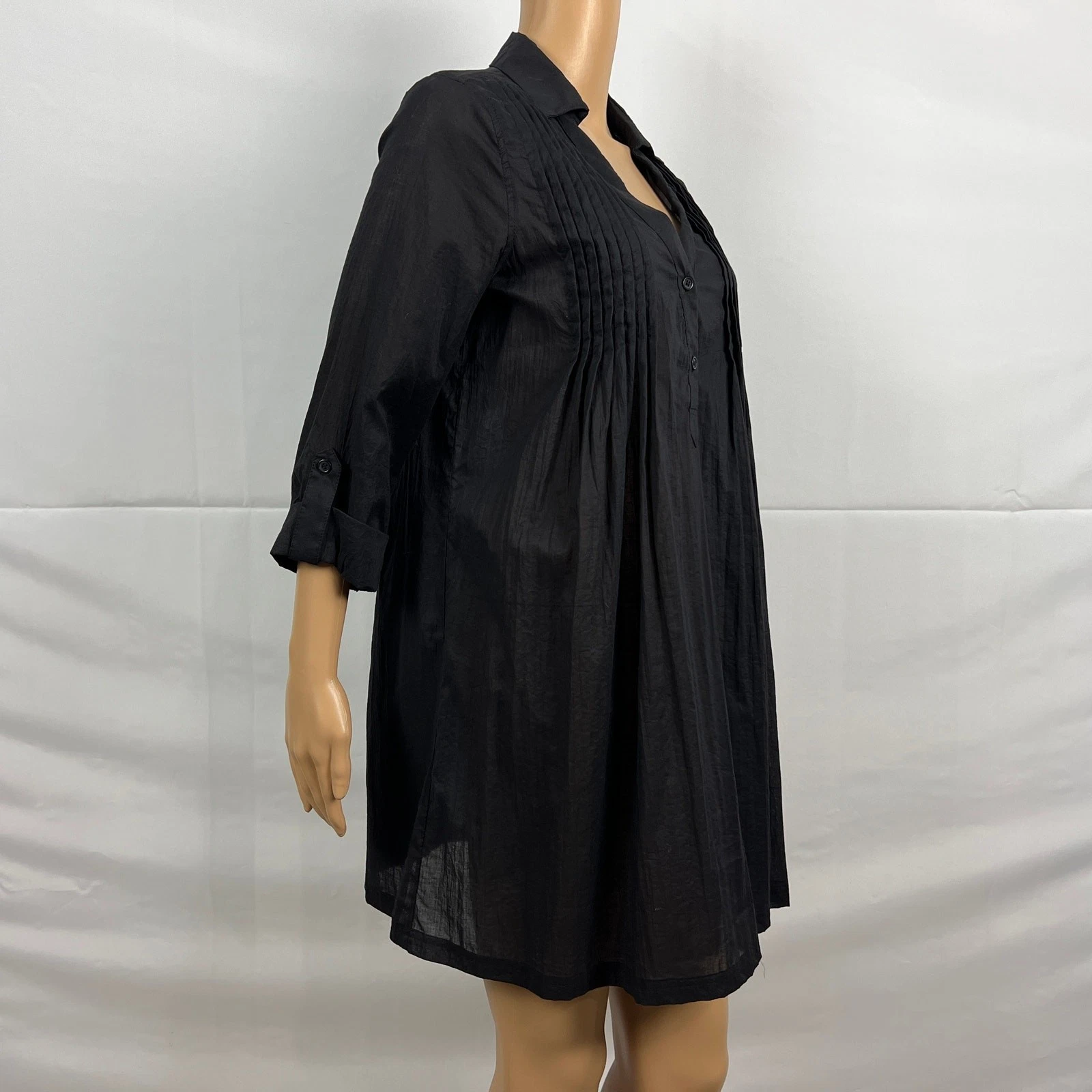 VETEMENTS Abito camicia tunica Kenneth Cole Reaction SMALL nero Popover plissettato semi trasparente