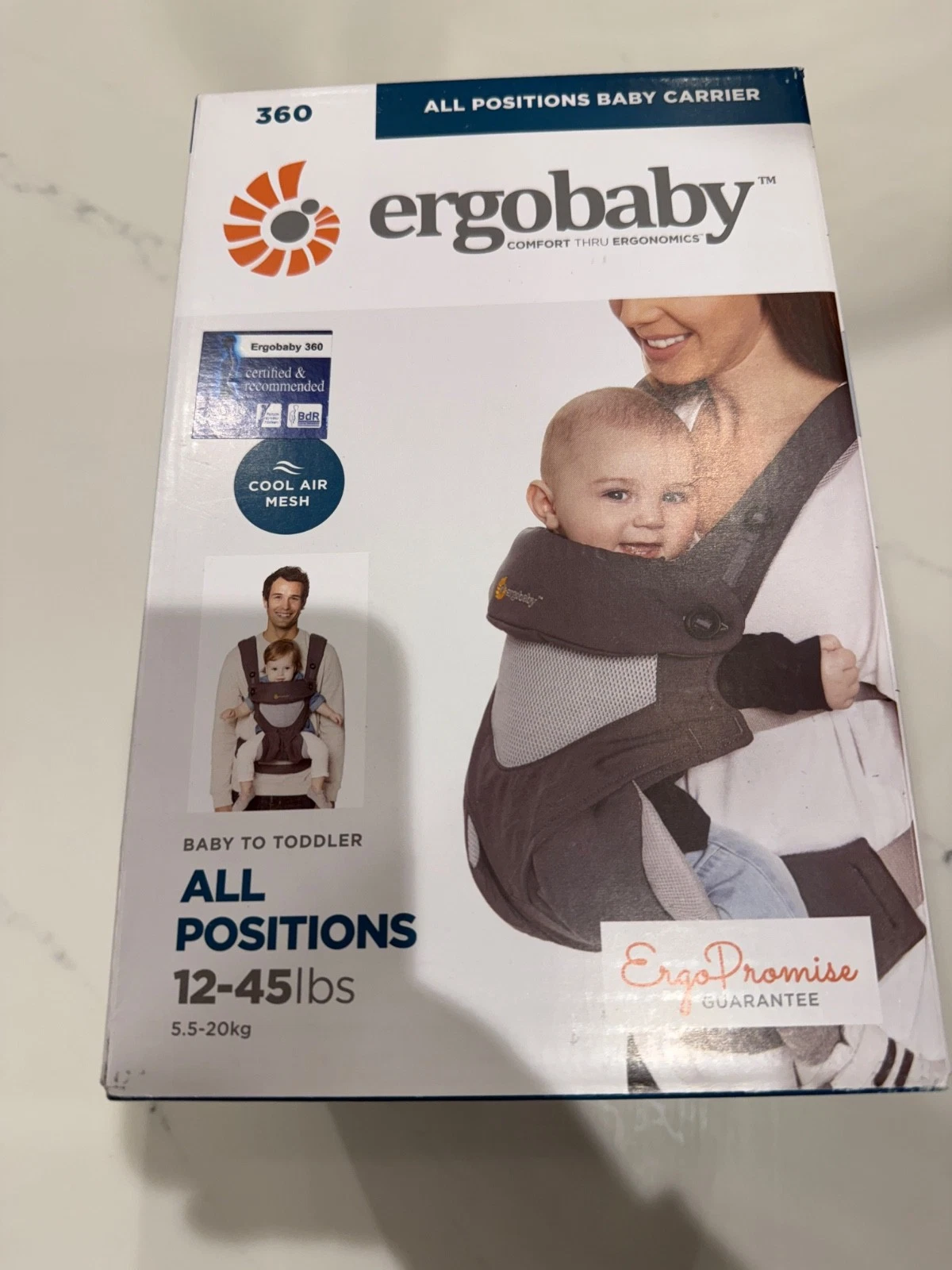 Ergobaby Baby Carrier 12-45lbs Toddler 360 Cool Air Carbon Grey RRP £139.90