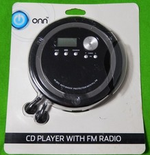 New Open Pkg. ONN Portable Black CD Player/FM Radio and Wired Earbuds ONB14AV202