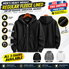 Men's Heavyweight Fleece Lined Zip Up Hoodie Sweater Jacket Casual Sportswear