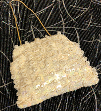 vtg 50s 60s Hand Beaded Purse Goldtone Serpentine Chain Kiss Lock Lined