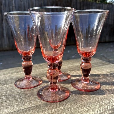 Mikasa Retired 1999 Domain Pink Glass Water Goblets Vintage Rare Set of 4