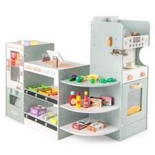 Kids Grocery Store Playset w/ Vending Machine Checkout Counter Coffee Maker