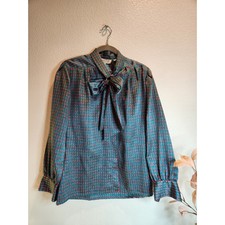 Vintage Oscar de la Renta Collectibles Bow Blouse 12 Floral Secretary Top