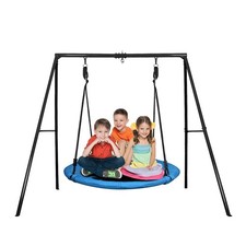 440lb Metal Swing Set with Saucer Swing Heavy Duty A-Frame Kids Backyard Playset