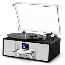 Bluetooth Vinyl Record Player with CD Internet Radio, USB Black Silver