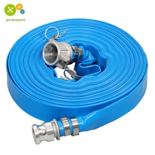 1-1/4" x 100′ PVC Lay Flat Water Pump Discharge Hose With Aluminum Pin Lug Blue