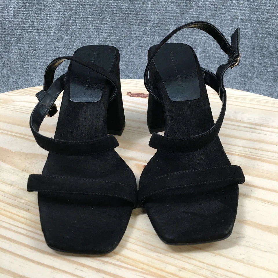 Sandalias Charles & Keith para mujer 39 negras correa al tobillo gamuza bloque tacones hebilla NUEVAS Foto 4 de 4