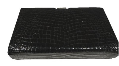 VTG Calbert Cocco Bidente Black Croc  Leather Clutch Kiss Lock Cross
