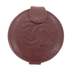 CHANEL CC Logos Compact Mirror Bordeaux Leather Vintage Made in Italy EM274 M