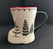 Potter's Studio Boot Shaped Christmas Mug w/ Debossed Green Trees & Xmas Lights