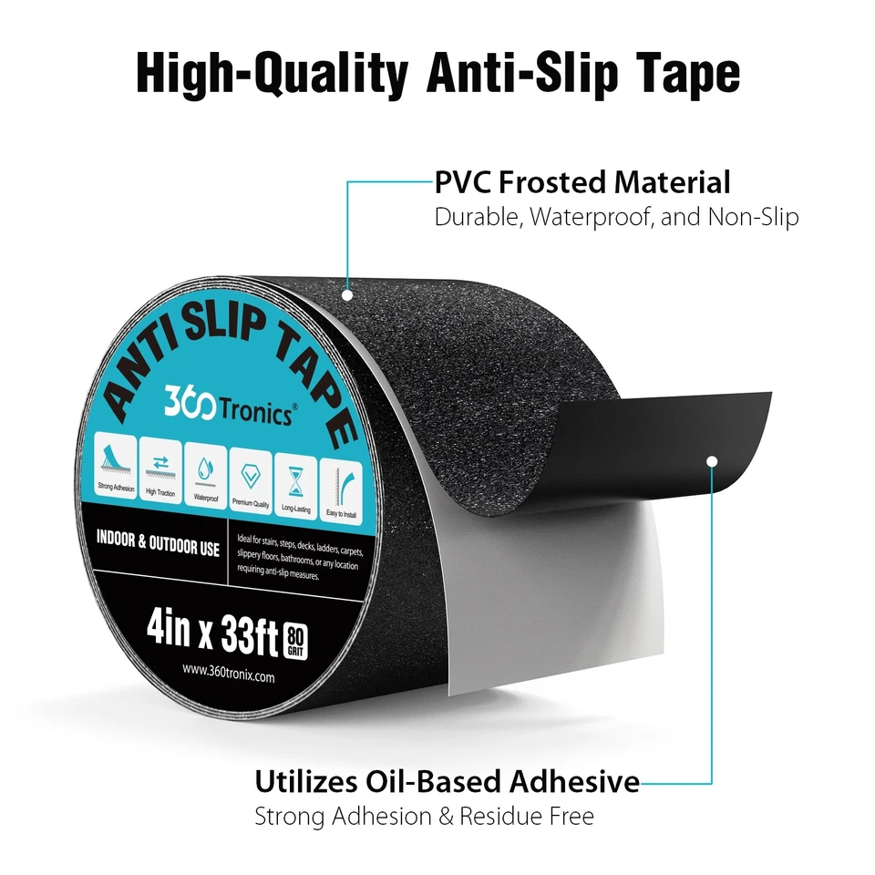 4inx33ft Black Anti Slip Tape, Best 80grit Friction, Grip, Abrasive for Stairs - Image 3 of 4